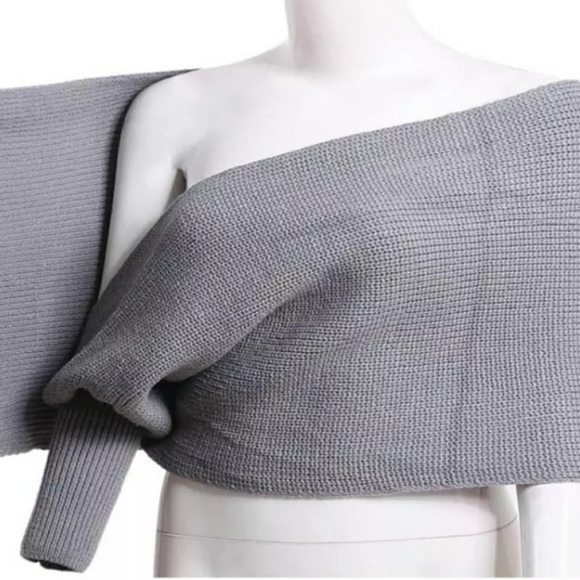 Elegant grey/blue wrap sweater - Picture 3 of 5